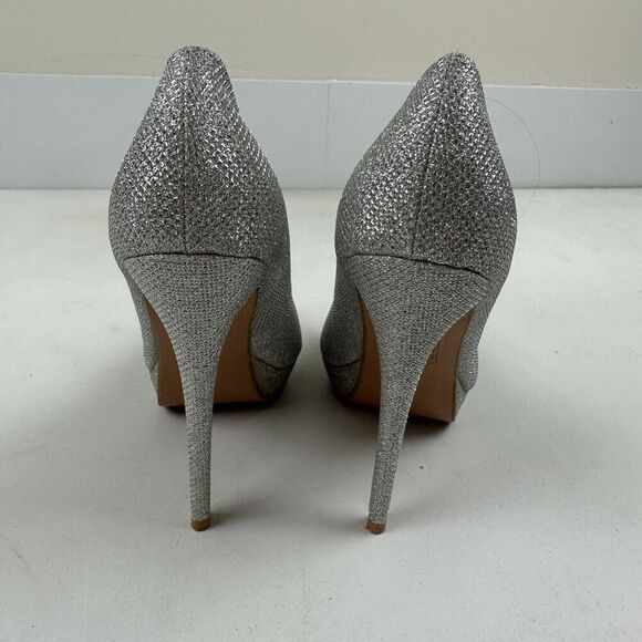 Bella Marie Tamika Mesh Silver Stiletto Platform Heels Closed Toe Pumps Size 7 - Picture 8 of 11
